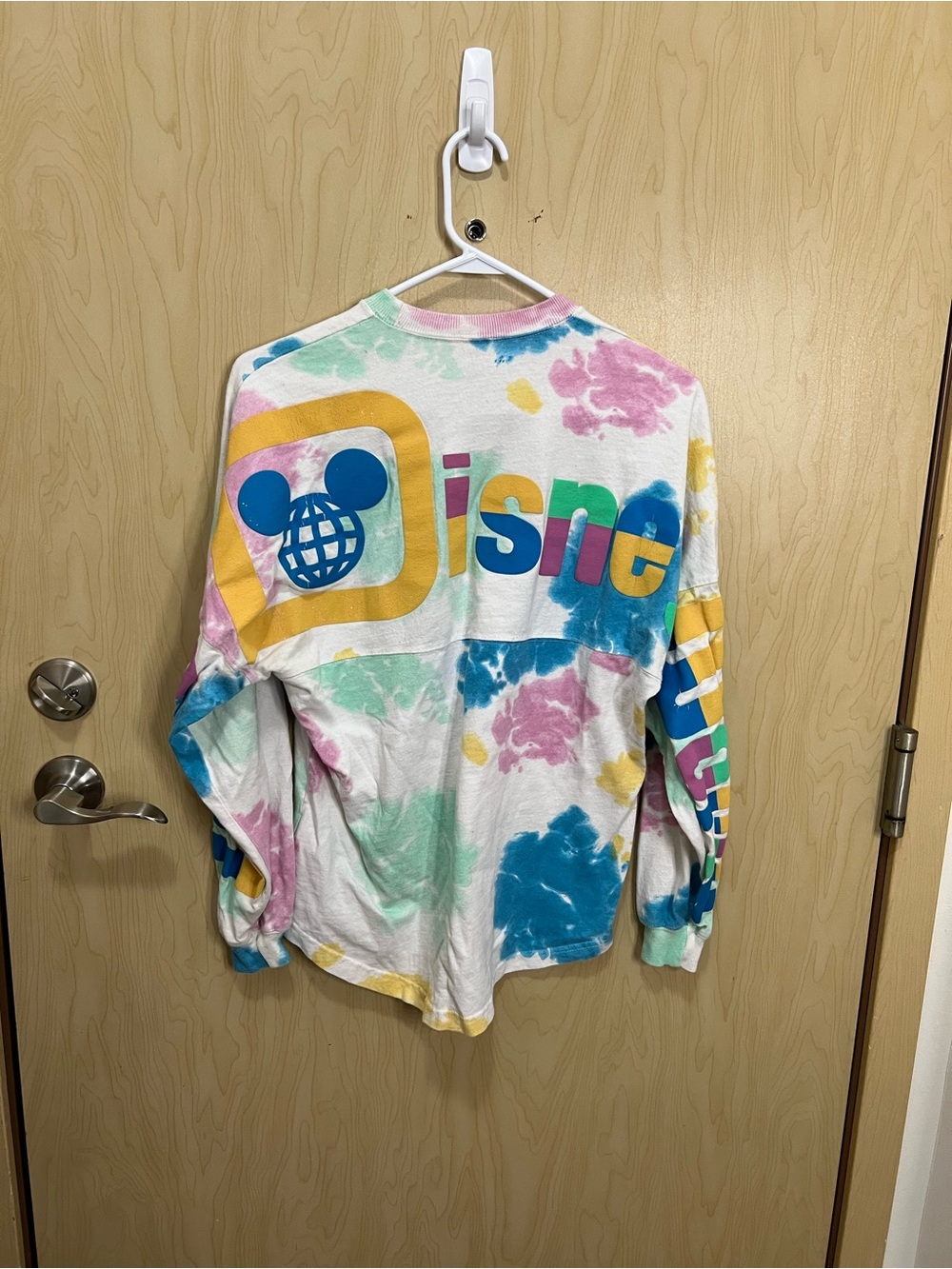 Walt Disney Spirit Jersey Shirt Womens Small White Colorful Tie Dye Lemon Mickey - Picture 1 of 6